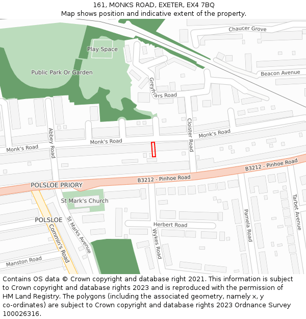 161, MONKS ROAD, EXETER, EX4 7BQ: Location map and indicative extent of plot