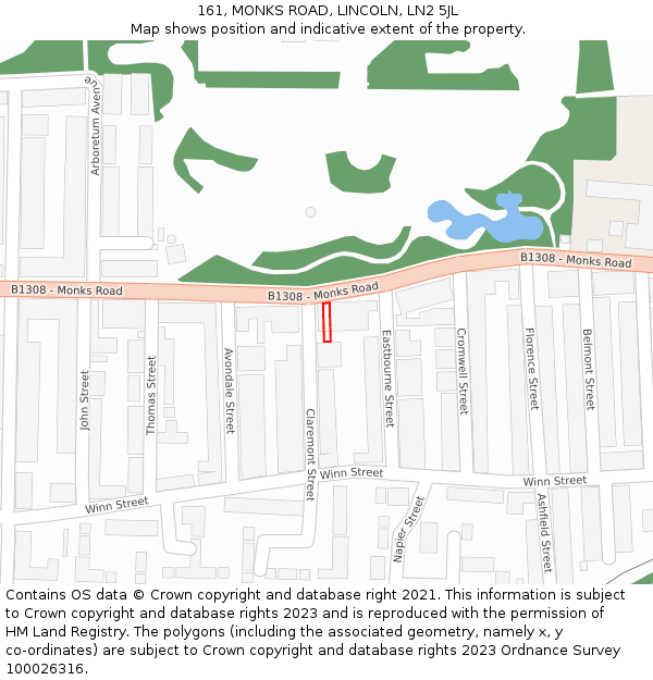 161, MONKS ROAD, LINCOLN, LN2 5JL: Location map and indicative extent of plot