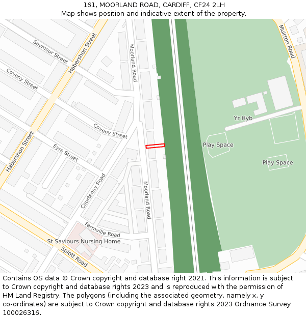 161, MOORLAND ROAD, CARDIFF, CF24 2LH: Location map and indicative extent of plot