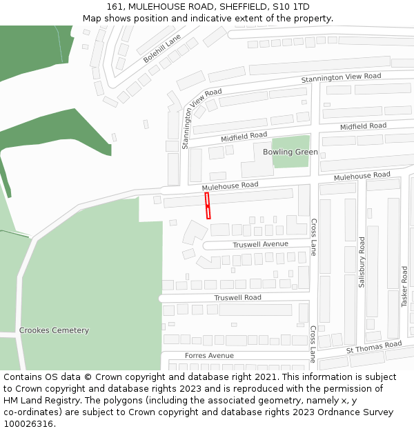 161, MULEHOUSE ROAD, SHEFFIELD, S10 1TD: Location map and indicative extent of plot