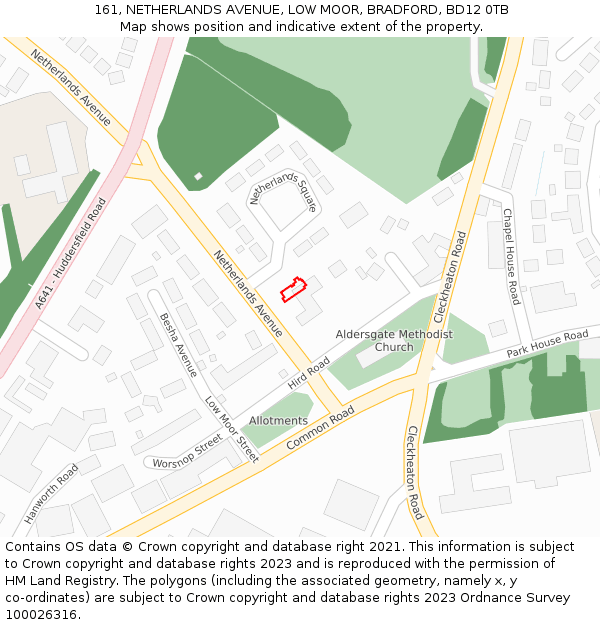 161, NETHERLANDS AVENUE, LOW MOOR, BRADFORD, BD12 0TB: Location map and indicative extent of plot
