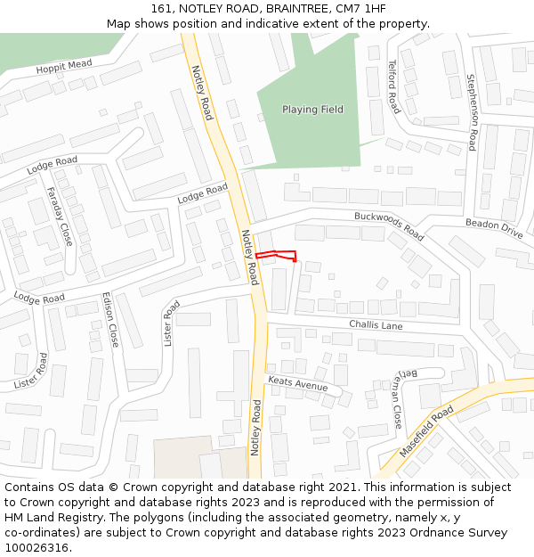 161, NOTLEY ROAD, BRAINTREE, CM7 1HF: Location map and indicative extent of plot