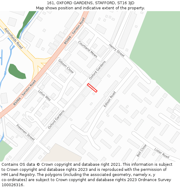 161, OXFORD GARDENS, STAFFORD, ST16 3JD: Location map and indicative extent of plot