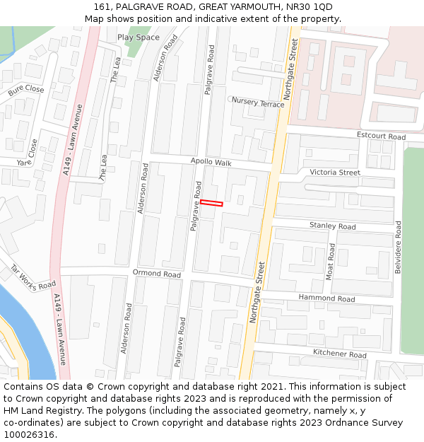 161, PALGRAVE ROAD, GREAT YARMOUTH, NR30 1QD: Location map and indicative extent of plot