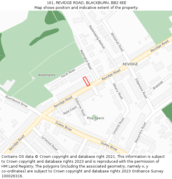 161, REVIDGE ROAD, BLACKBURN, BB2 6EE: Location map and indicative extent of plot