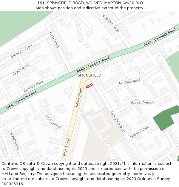161, SPRINGFIELD ROAD, WOLVERHAMPTON, WV10 0LQ: Location map and indicative extent of plot