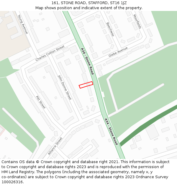 161, STONE ROAD, STAFFORD, ST16 1JZ: Location map and indicative extent of plot