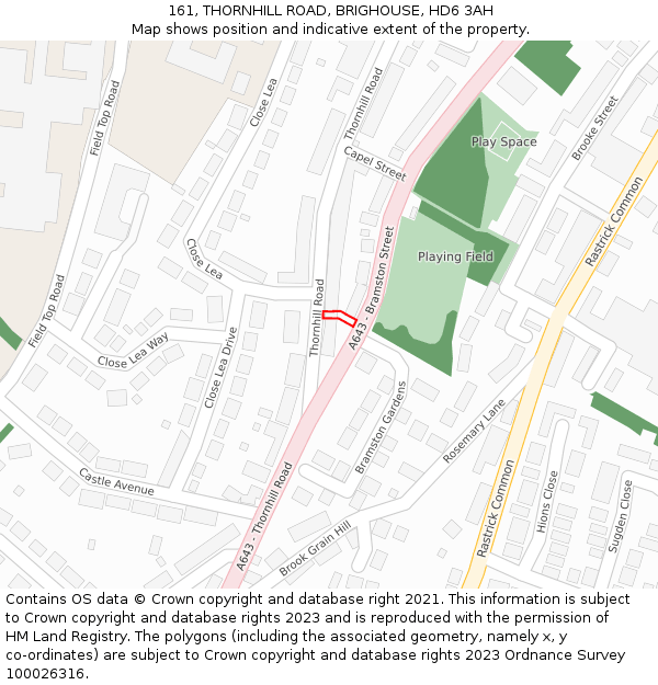 161, THORNHILL ROAD, BRIGHOUSE, HD6 3AH: Location map and indicative extent of plot
