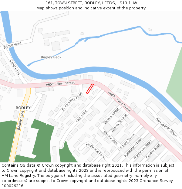 161, TOWN STREET, RODLEY, LEEDS, LS13 1HW: Location map and indicative extent of plot