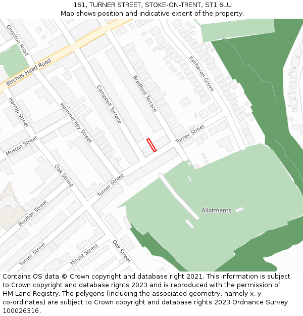 161, TURNER STREET, STOKE-ON-TRENT, ST1 6LU: Location map and indicative extent of plot