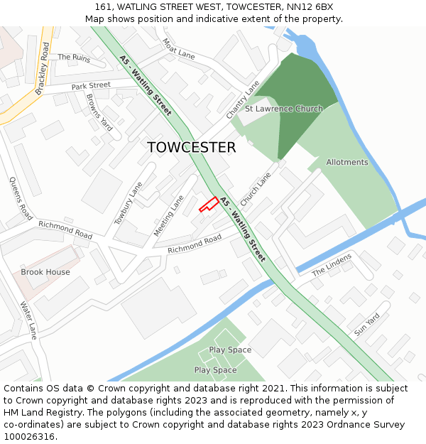 161, WATLING STREET WEST, TOWCESTER, NN12 6BX: Location map and indicative extent of plot