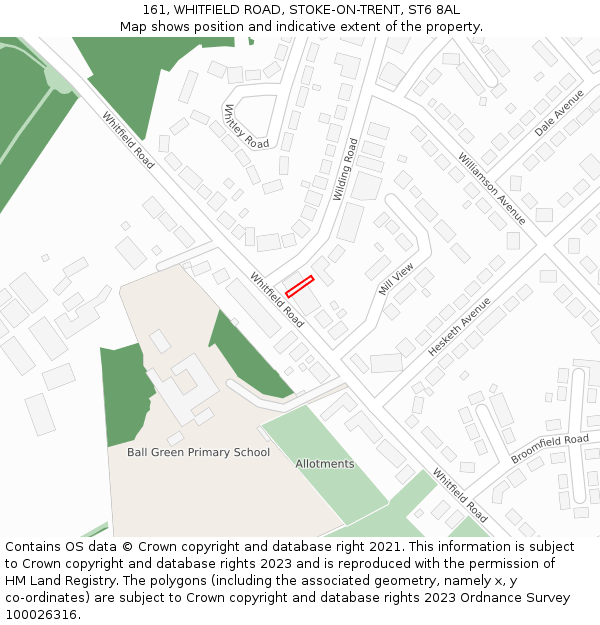 161, WHITFIELD ROAD, STOKE-ON-TRENT, ST6 8AL: Location map and indicative extent of plot