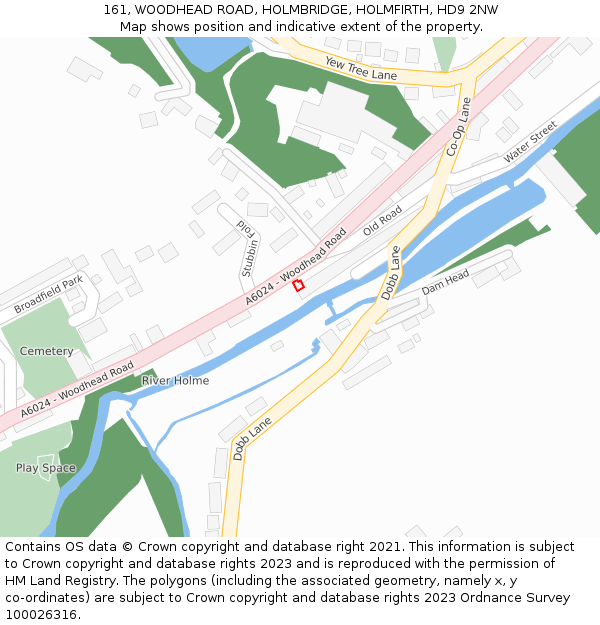 161, WOODHEAD ROAD, HOLMBRIDGE, HOLMFIRTH, HD9 2NW: Location map and indicative extent of plot