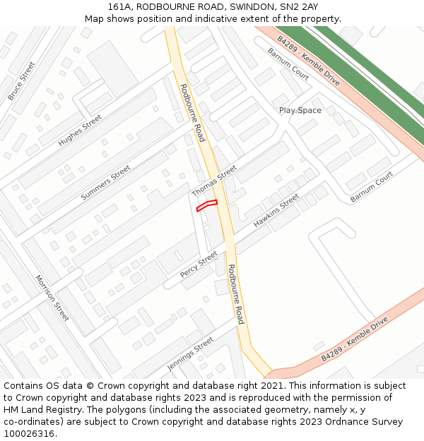 161A, RODBOURNE ROAD, SWINDON, SN2 2AY: Location map and indicative extent of plot
