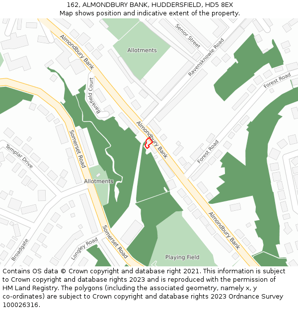 162, ALMONDBURY BANK, HUDDERSFIELD, HD5 8EX: Location map and indicative extent of plot