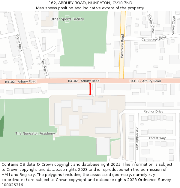 162, ARBURY ROAD, NUNEATON, CV10 7ND: Location map and indicative extent of plot