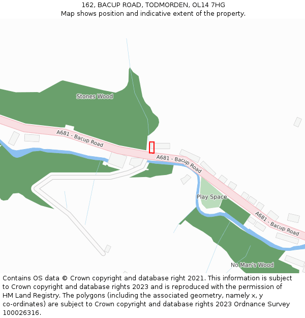 162, BACUP ROAD, TODMORDEN, OL14 7HG: Location map and indicative extent of plot