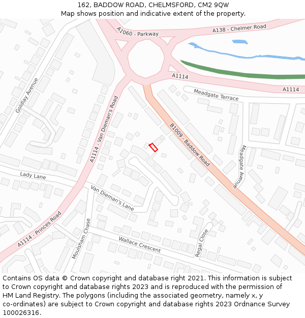 162, BADDOW ROAD, CHELMSFORD, CM2 9QW: Location map and indicative extent of plot