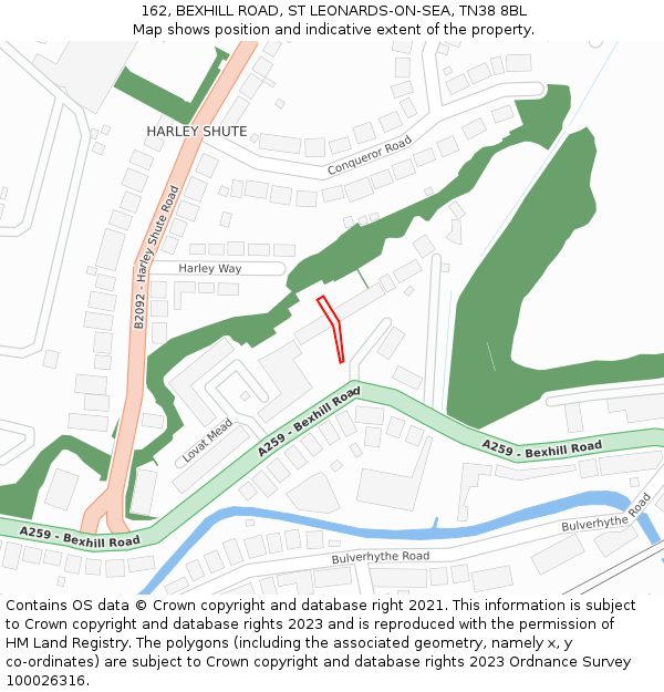 162, BEXHILL ROAD, ST LEONARDS-ON-SEA, TN38 8BL: Location map and indicative extent of plot
