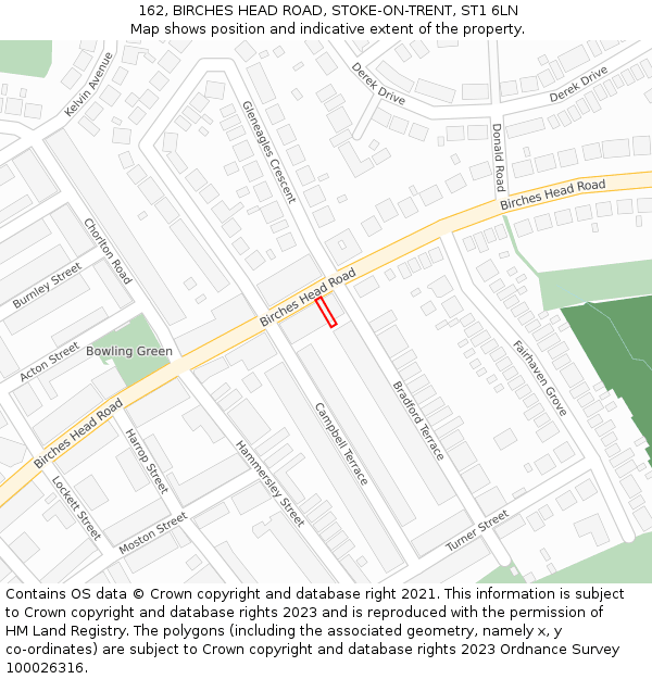 162, BIRCHES HEAD ROAD, STOKE-ON-TRENT, ST1 6LN: Location map and indicative extent of plot