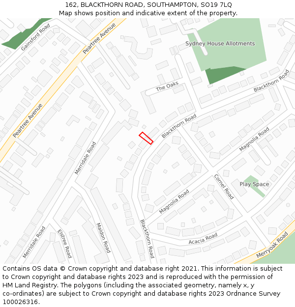162, BLACKTHORN ROAD, SOUTHAMPTON, SO19 7LQ: Location map and indicative extent of plot