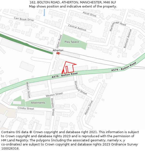 162, BOLTON ROAD, ATHERTON, MANCHESTER, M46 9LF: Location map and indicative extent of plot