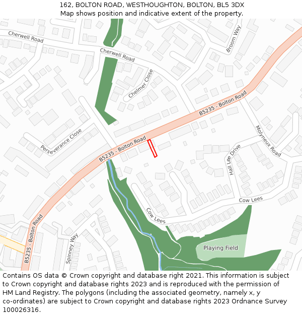 162, BOLTON ROAD, WESTHOUGHTON, BOLTON, BL5 3DX: Location map and indicative extent of plot