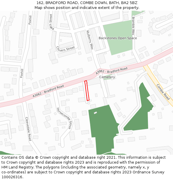 162, BRADFORD ROAD, COMBE DOWN, BATH, BA2 5BZ: Location map and indicative extent of plot