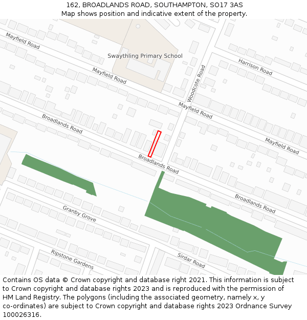 162, BROADLANDS ROAD, SOUTHAMPTON, SO17 3AS: Location map and indicative extent of plot