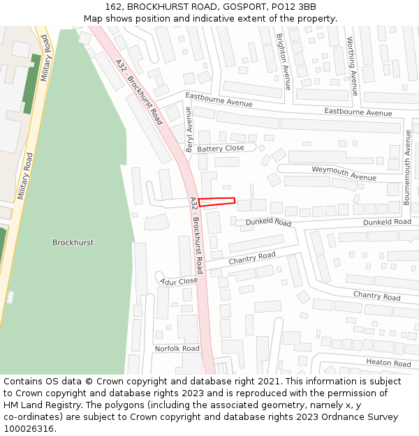 162, BROCKHURST ROAD, GOSPORT, PO12 3BB: Location map and indicative extent of plot