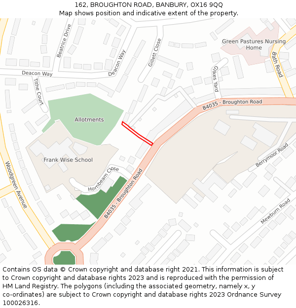 162, BROUGHTON ROAD, BANBURY, OX16 9QQ: Location map and indicative extent of plot