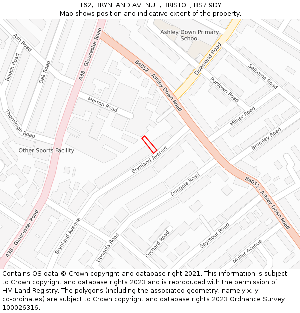162, BRYNLAND AVENUE, BRISTOL, BS7 9DY: Location map and indicative extent of plot