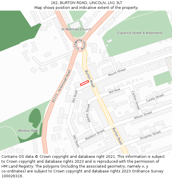 162, BURTON ROAD, LINCOLN, LN1 3LT: Location map and indicative extent of plot