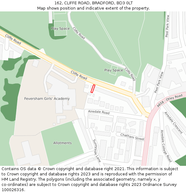 162, CLIFFE ROAD, BRADFORD, BD3 0LT: Location map and indicative extent of plot