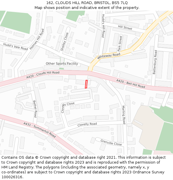 162, CLOUDS HILL ROAD, BRISTOL, BS5 7LQ: Location map and indicative extent of plot
