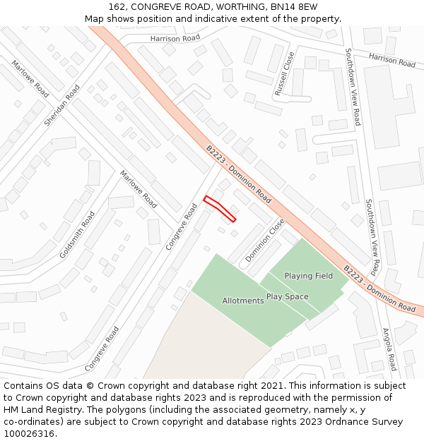 162, CONGREVE ROAD, WORTHING, BN14 8EW: Location map and indicative extent of plot
