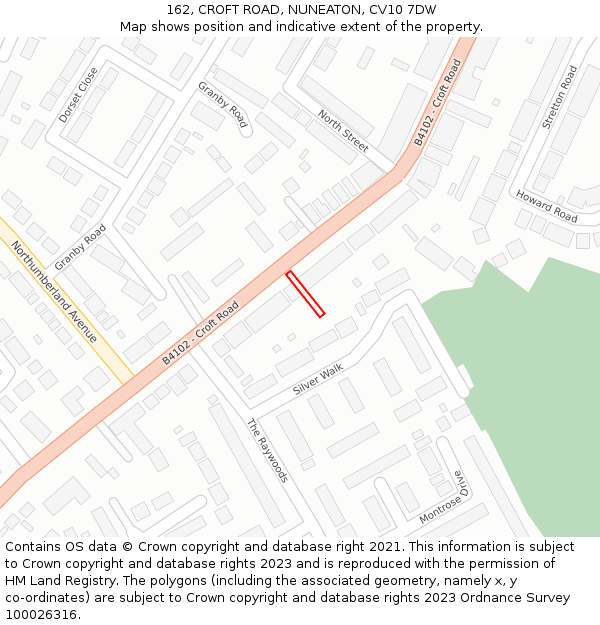 162, CROFT ROAD, NUNEATON, CV10 7DW: Location map and indicative extent of plot