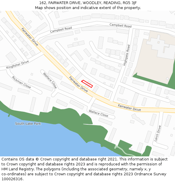 162, FAIRWATER DRIVE, WOODLEY, READING, RG5 3JF: Location map and indicative extent of plot