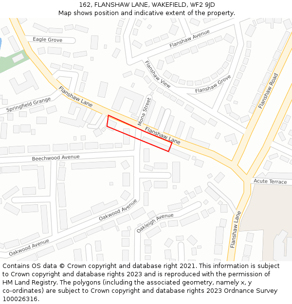 162, FLANSHAW LANE, WAKEFIELD, WF2 9JD: Location map and indicative extent of plot