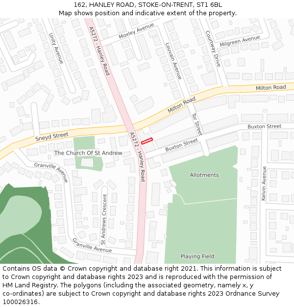 162, HANLEY ROAD, STOKE-ON-TRENT, ST1 6BL: Location map and indicative extent of plot