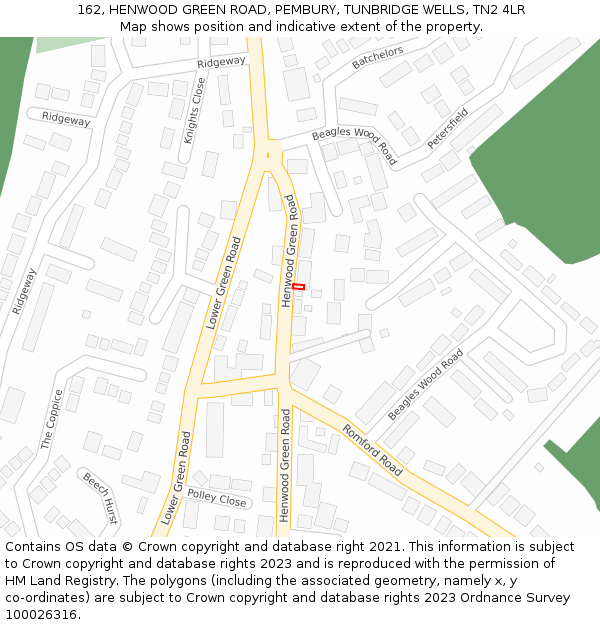 162, HENWOOD GREEN ROAD, PEMBURY, TUNBRIDGE WELLS, TN2 4LR: Location map and indicative extent of plot
