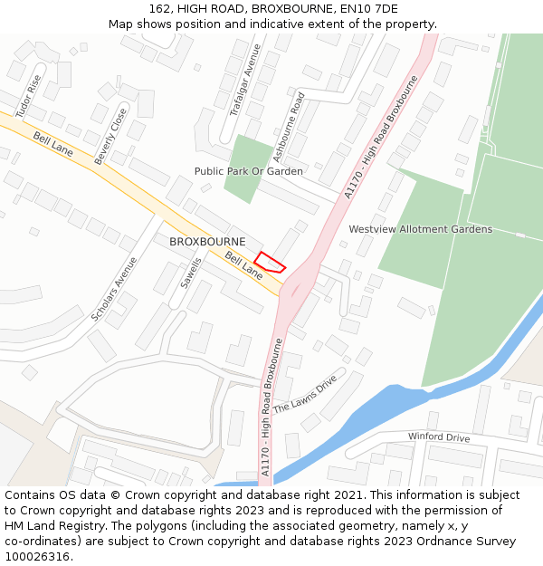 162, HIGH ROAD, BROXBOURNE, EN10 7DE: Location map and indicative extent of plot