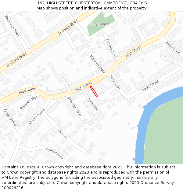 162, HIGH STREET, CHESTERTON, CAMBRIDGE, CB4 1NS: Location map and indicative extent of plot