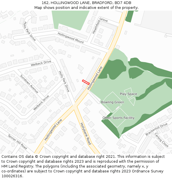 162, HOLLINGWOOD LANE, BRADFORD, BD7 4DB: Location map and indicative extent of plot