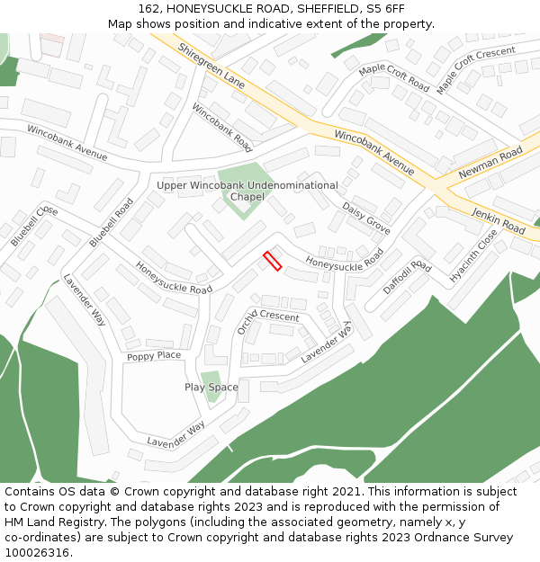 162, HONEYSUCKLE ROAD, SHEFFIELD, S5 6FF: Location map and indicative extent of plot