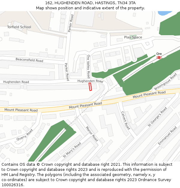 162, HUGHENDEN ROAD, HASTINGS, TN34 3TA: Location map and indicative extent of plot