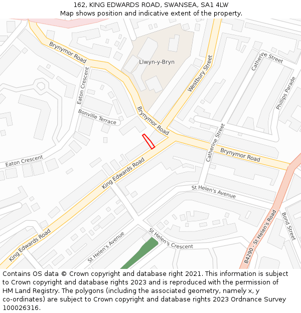 162, KING EDWARDS ROAD, SWANSEA, SA1 4LW: Location map and indicative extent of plot