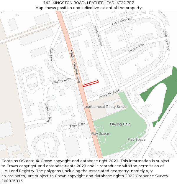162, KINGSTON ROAD, LEATHERHEAD, KT22 7PZ: Location map and indicative extent of plot