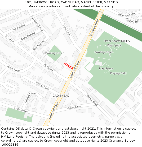 162, LIVERPOOL ROAD, CADISHEAD, MANCHESTER, M44 5DD: Location map and indicative extent of plot