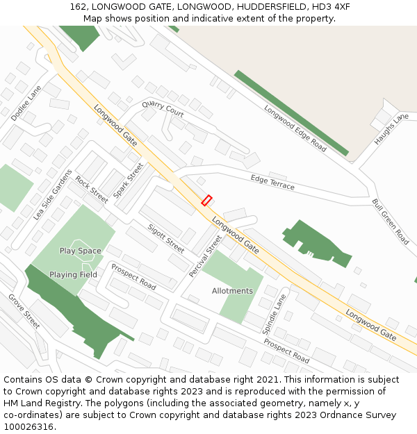 162, LONGWOOD GATE, LONGWOOD, HUDDERSFIELD, HD3 4XF: Location map and indicative extent of plot